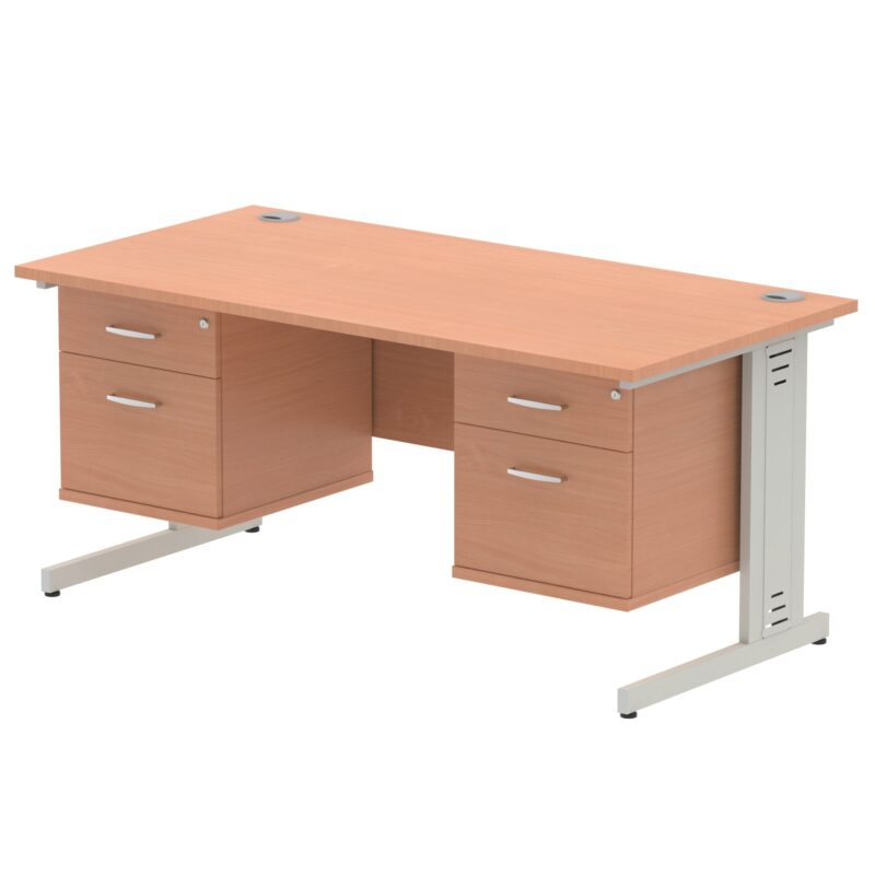 Impulse 1600mm Cable Managed Straight Desk With Two Fixed Pedestal - Image 2