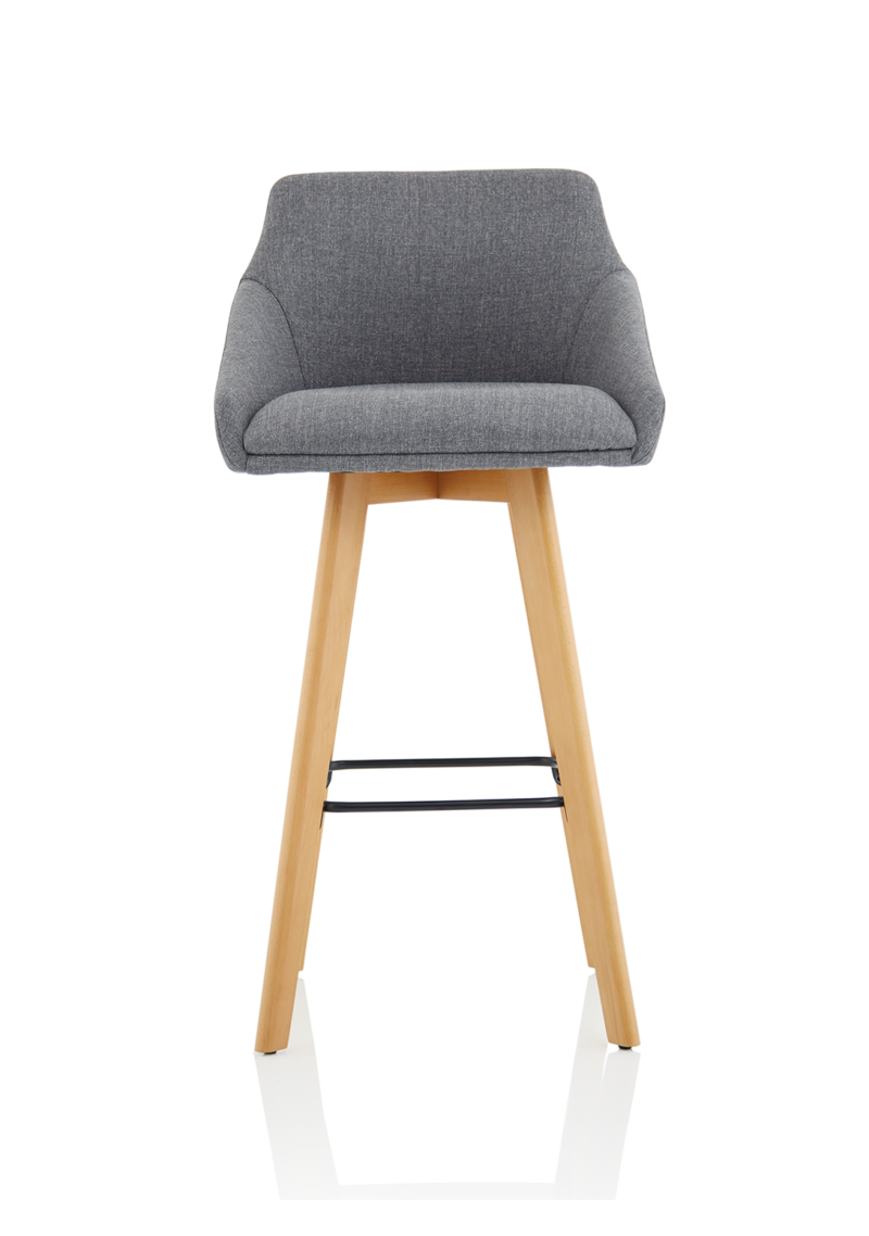 Carmen Grey Fabric Wooden Leg High Stool Chair - Image 2