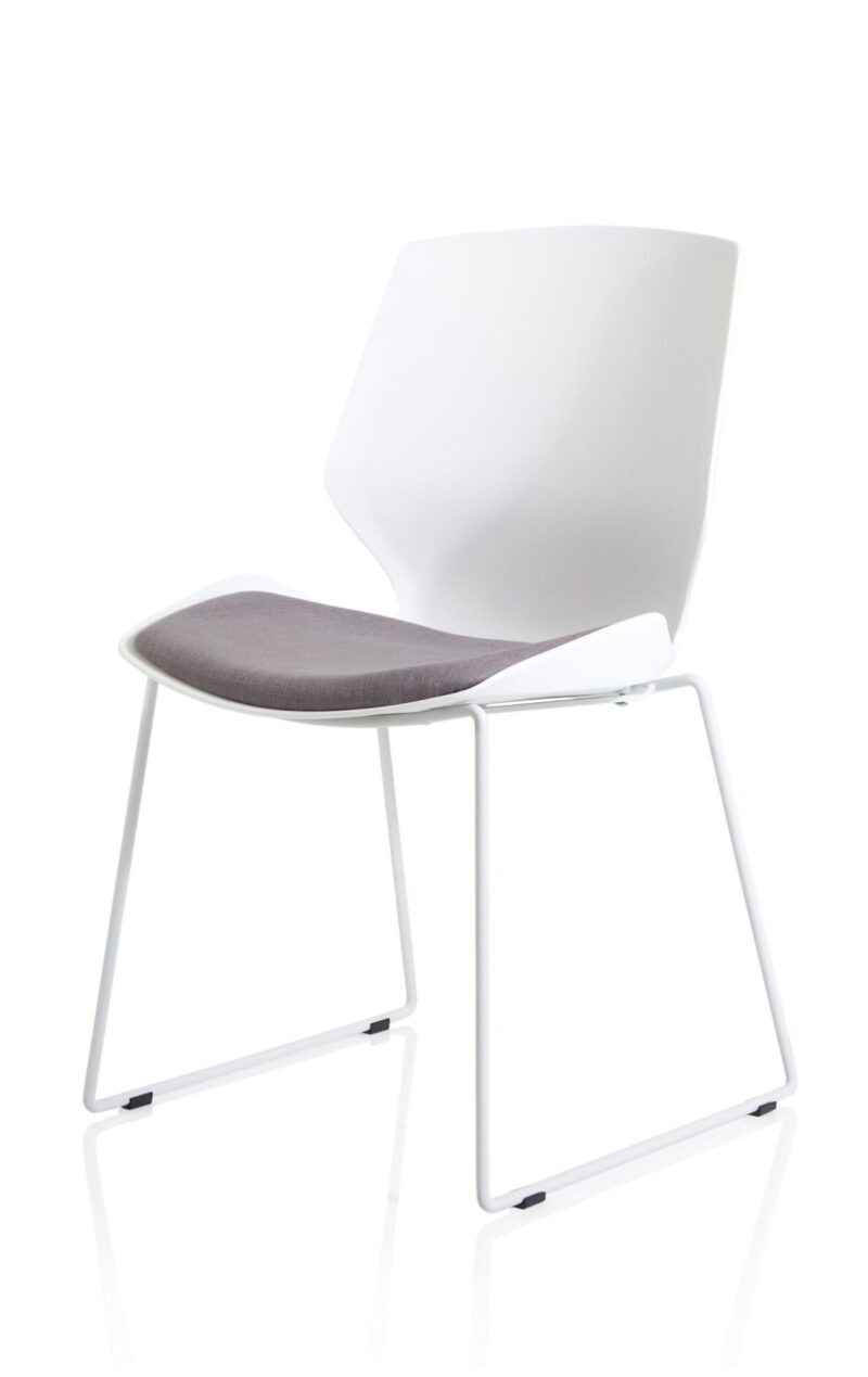 Florence Sled White Frame Fabric Seat Visitor Chair - Image 3