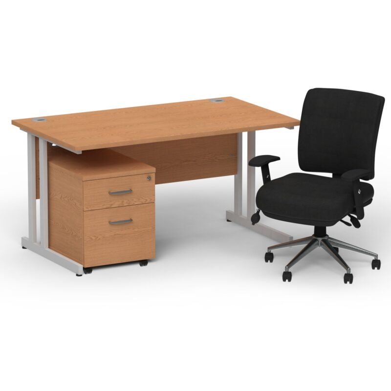Impulse 1400mm Cantilever Straight Desk With Mobile Pedestal and Chiro Medium Back Black Operator Chair - Image 3