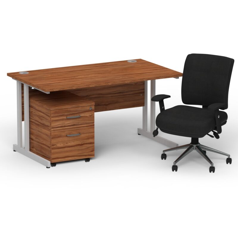 Impulse 1400mm Cantilever Straight Desk With Mobile Pedestal and Chiro Medium Back Black Operator Chair - Image 4