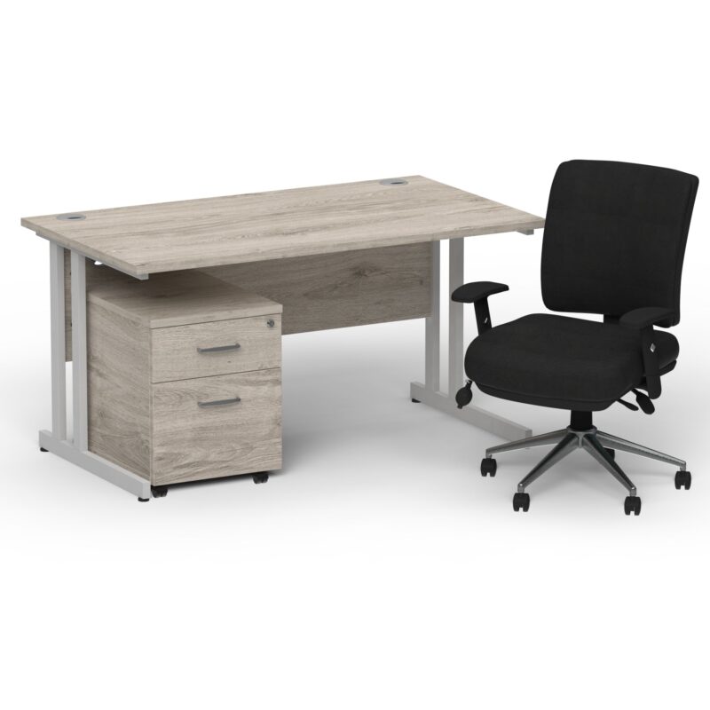Impulse 1400mm Cantilever Straight Desk With Mobile Pedestal and Chiro Medium Back Black Operator Chair - Image 5