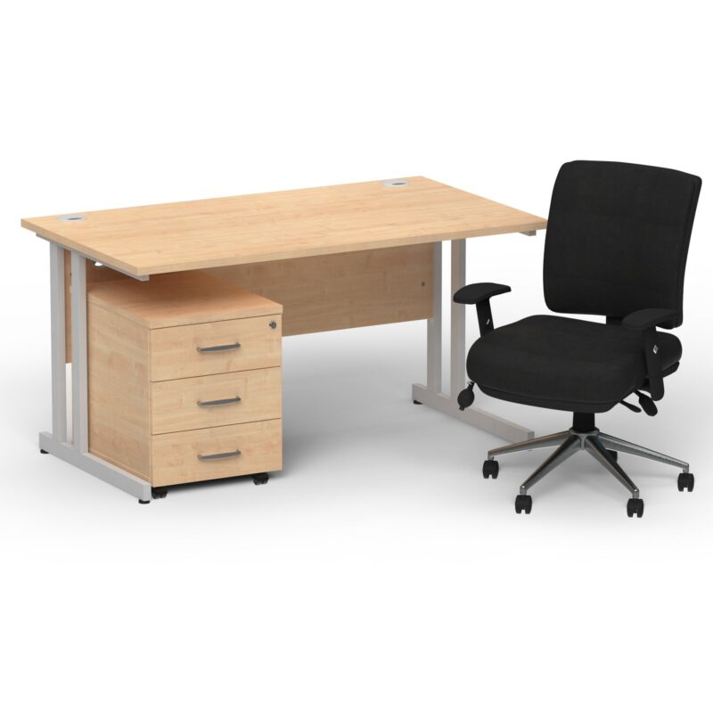 Impulse 1400mm Cantilever Straight Desk With Mobile Pedestal and Chiro Medium Back Black Operator Chair - Image 7