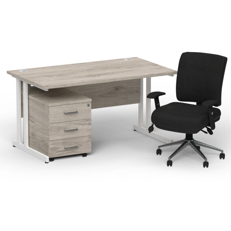 Impulse 1400mm Cantilever Straight Desk With Mobile Pedestal and Chiro Medium Back Black Operator Chair - Image 21
