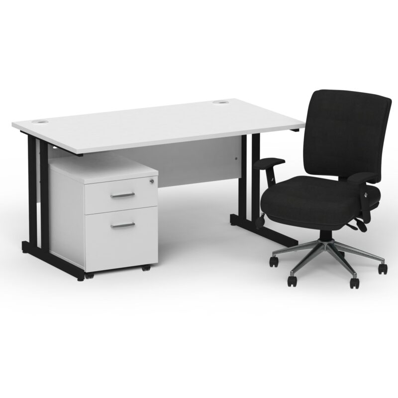 Impulse 1400mm Cantilever Straight Desk With Mobile Pedestal and Chiro Medium Back Black Operator Chair - Image 26