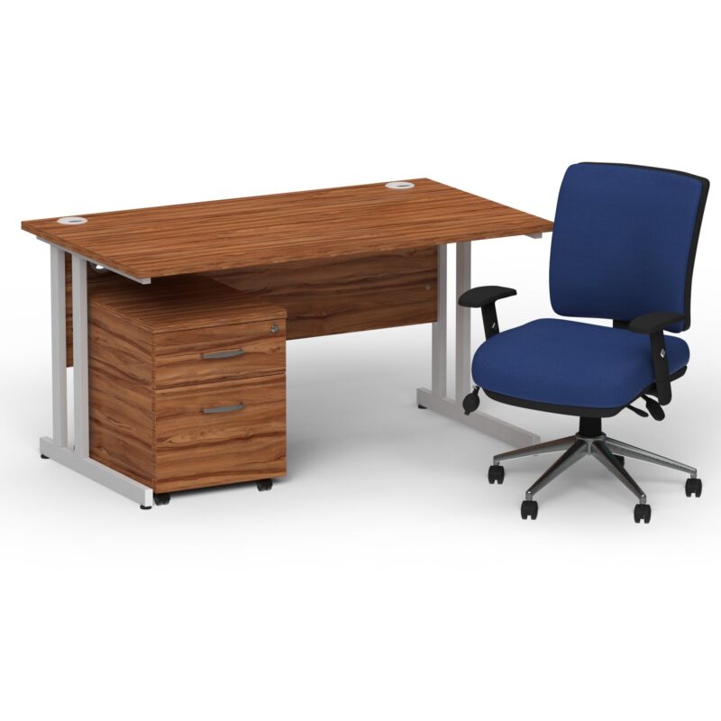 Impulse 1400mm Cantilever Straight Desk With Mobile Pedestal and Chiro Medium Back Blue Operator Chair - Image 4