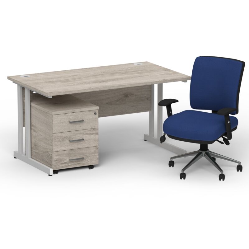 Impulse 1400mm Cantilever Straight Desk With Mobile Pedestal and Chiro Medium Back Blue Operator Chair - Image 12