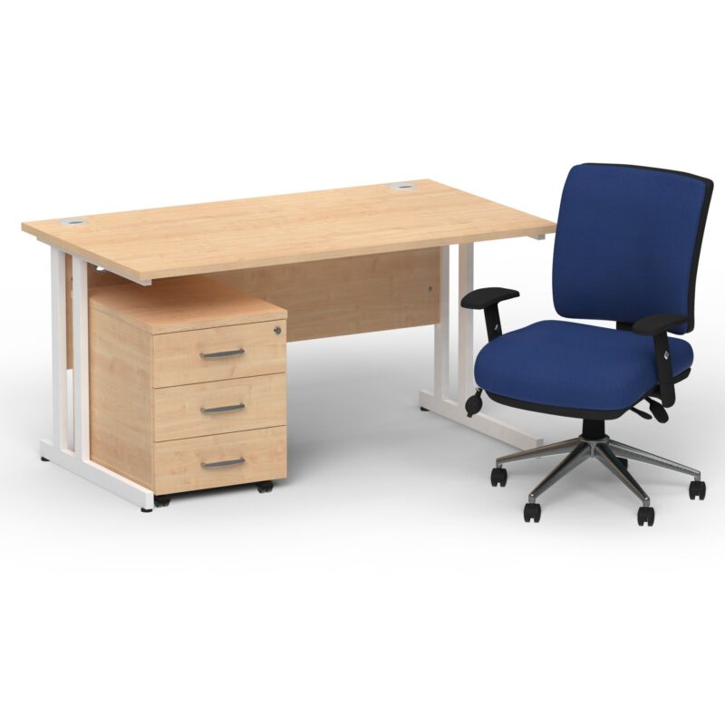 Impulse 1400mm Cantilever Straight Desk With Mobile Pedestal and Chiro Medium Back Blue Operator Chair - Image 20