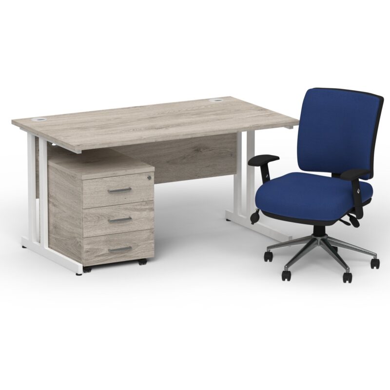 Impulse 1400mm Cantilever Straight Desk With Mobile Pedestal and Chiro Medium Back Blue Operator Chair - Image 24