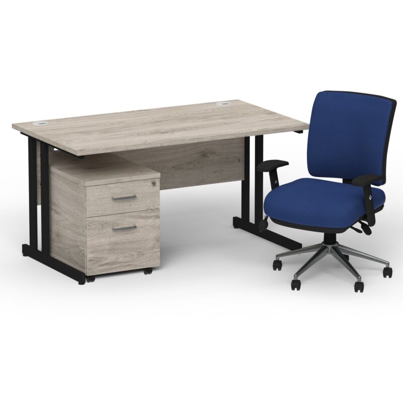 Impulse 1400mm Cantilever Straight Desk With Mobile Pedestal and Chiro Medium Back Blue Operator Chair - Image 30