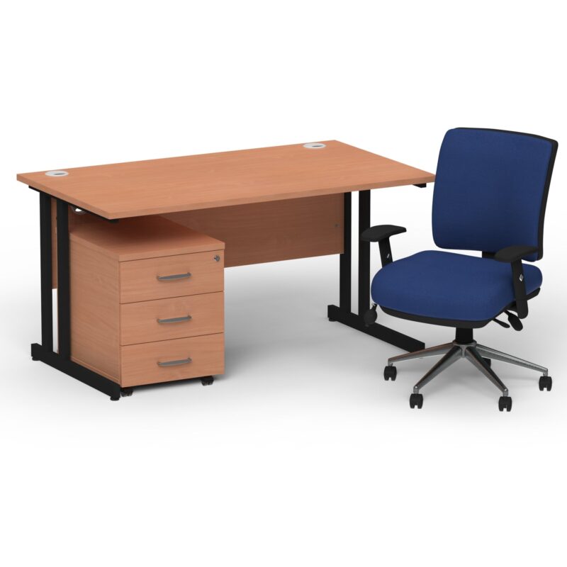 Impulse 1400mm Cantilever Straight Desk With Mobile Pedestal and Chiro Medium Back Blue Operator Chair - Image 31
