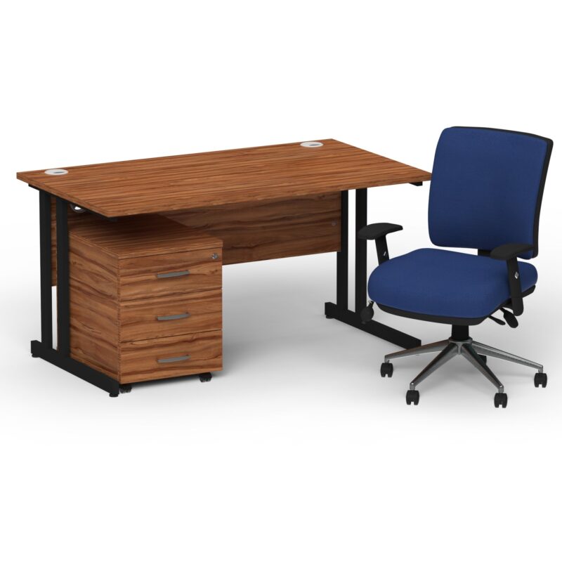 Impulse 1400mm Cantilever Straight Desk With Mobile Pedestal and Chiro Medium Back Blue Operator Chair - Image 34