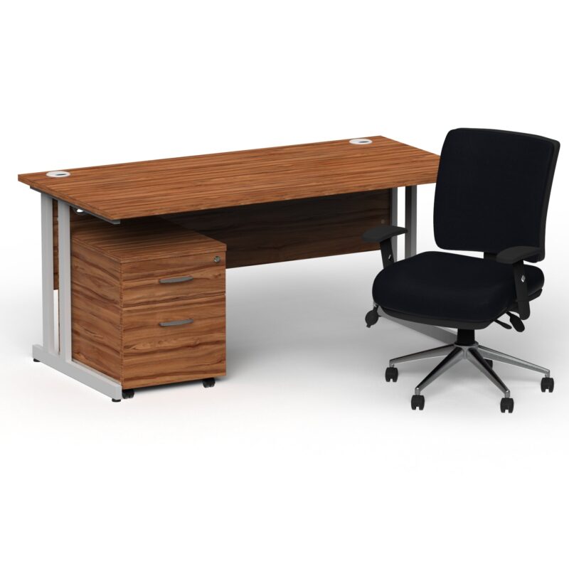 Impulse 1600mm Cantilever Straight Desk With Mobile Pedestal and Chiro Medium Back Black Operator Chair - Image 33