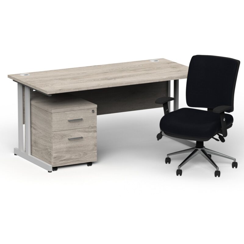 Impulse 1600mm Cantilever Straight Desk With Mobile Pedestal and Chiro Medium Back Black Operator Chair - Image 35