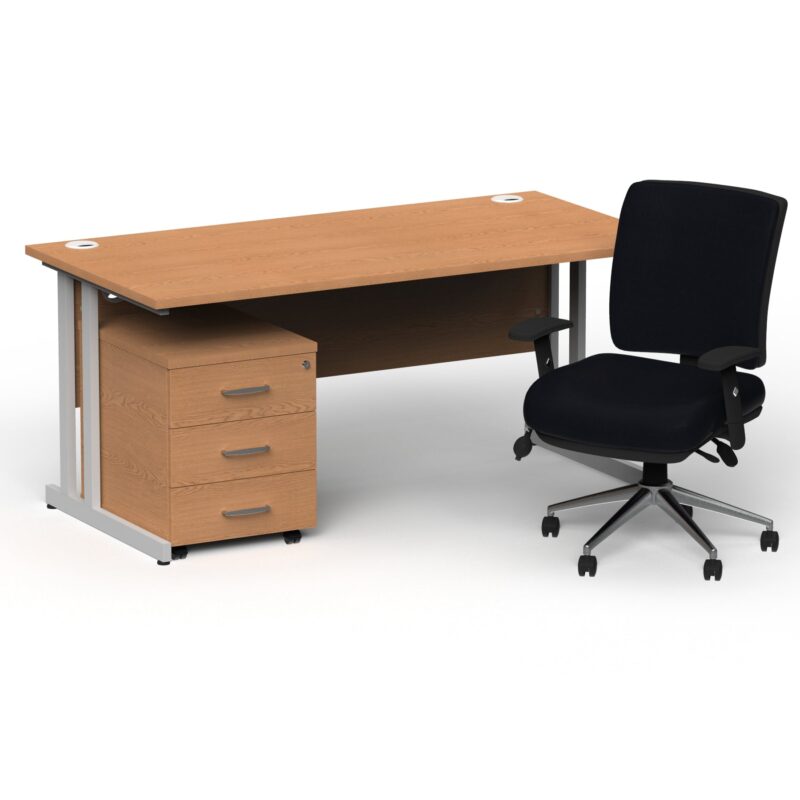Impulse 1600mm Cantilever Straight Desk With Mobile Pedestal and Chiro Medium Back Black Operator Chair - Image 38