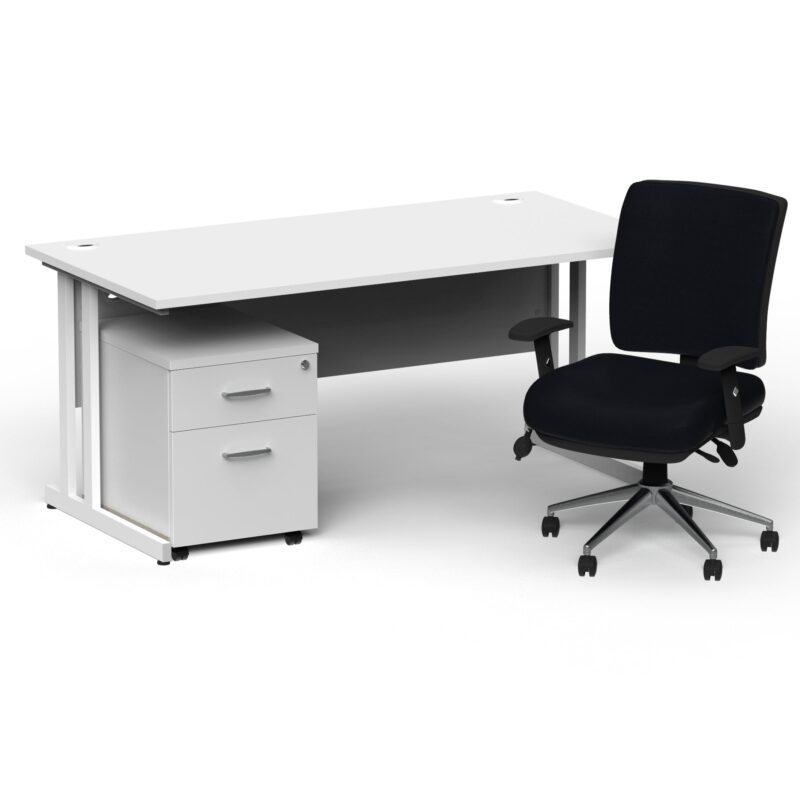 Impulse 1600mm Cantilever Straight Desk With Mobile Pedestal and Chiro Medium Back Black Operator Chair - Image 46