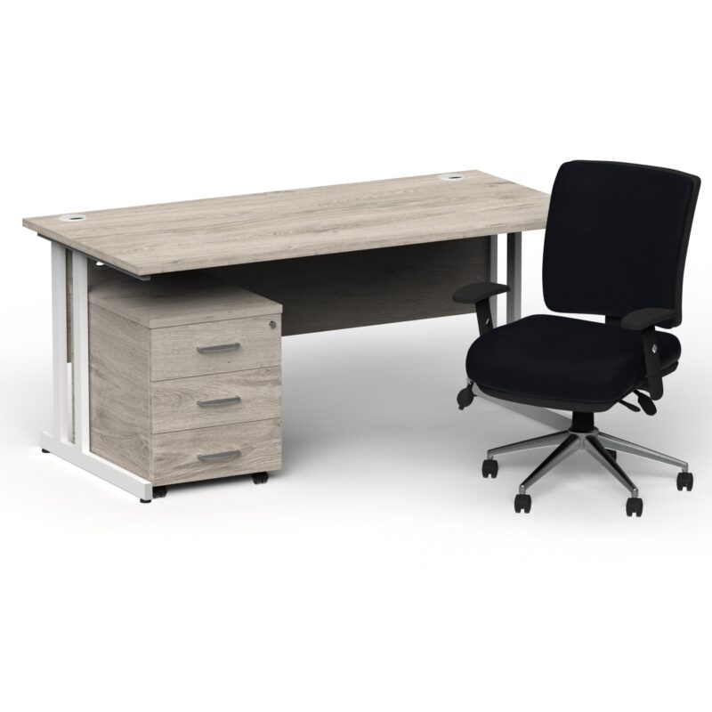Impulse 1600mm Cantilever Straight Desk With Mobile Pedestal and Chiro Medium Back Black Operator Chair - Image 53