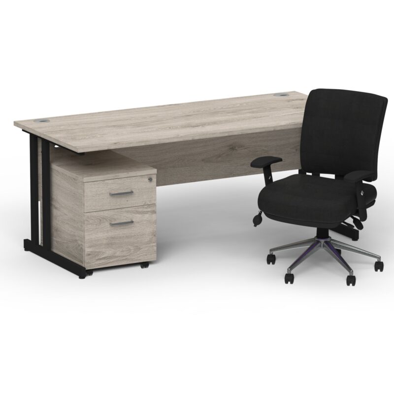 Impulse 1600mm Cantilever Straight Desk With Mobile Pedestal and Chiro Medium Back Black Operator Chair - Image 59