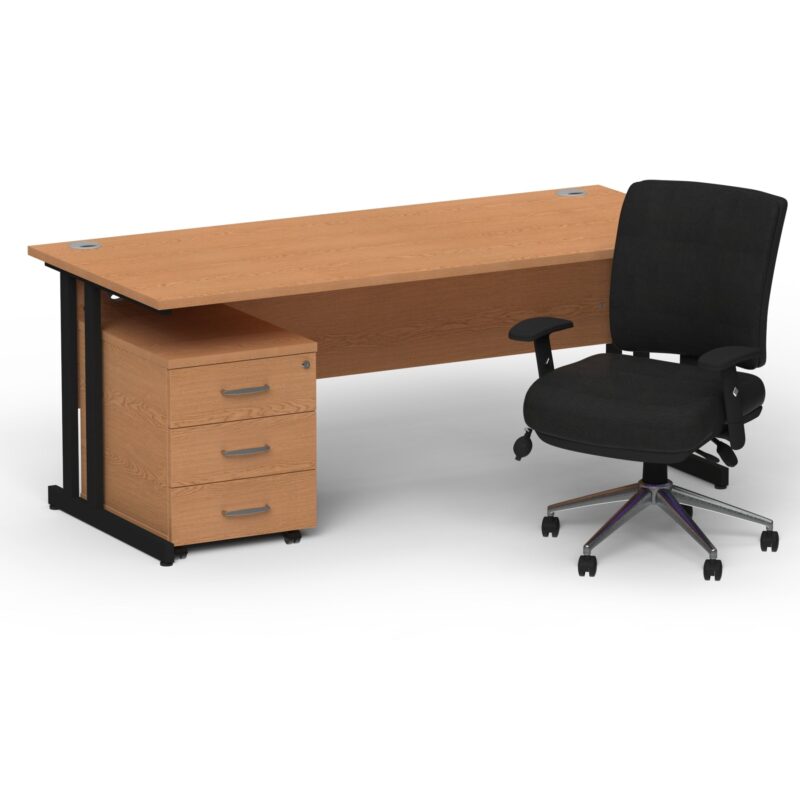 Impulse 1600mm Cantilever Straight Desk With Mobile Pedestal and Chiro Medium Back Black Operator Chair - Image 62