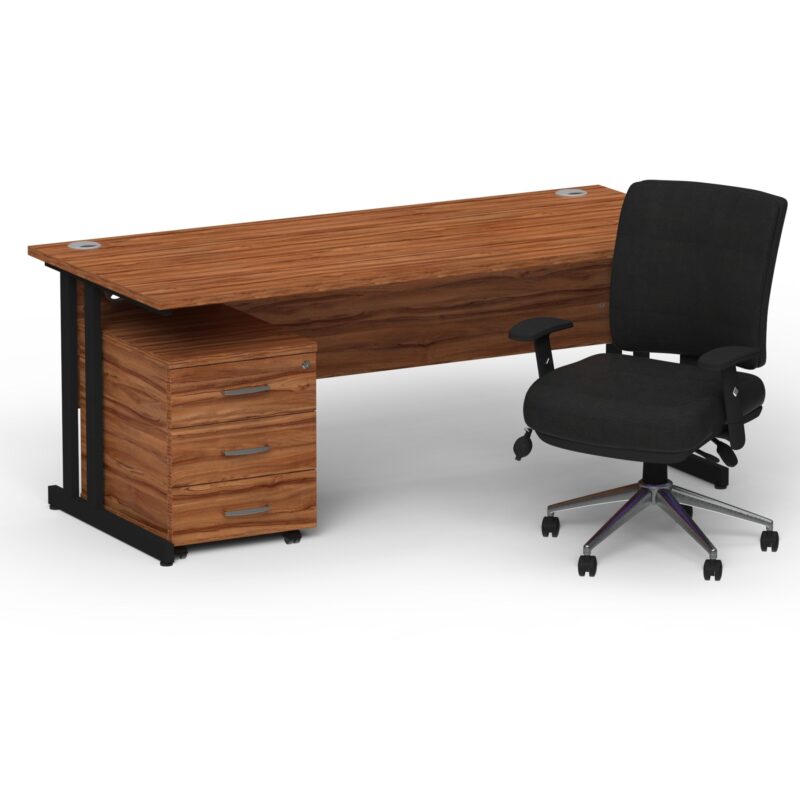 Impulse 1600mm Cantilever Straight Desk With Mobile Pedestal and Chiro Medium Back Black Operator Chair - Image 63
