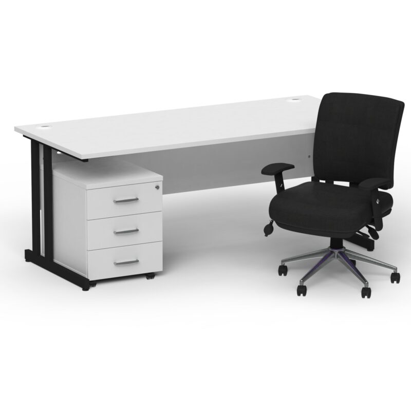 Impulse 1600mm Cantilever Straight Desk With Mobile Pedestal and Chiro Medium Back Black Operator Chair - Image 64