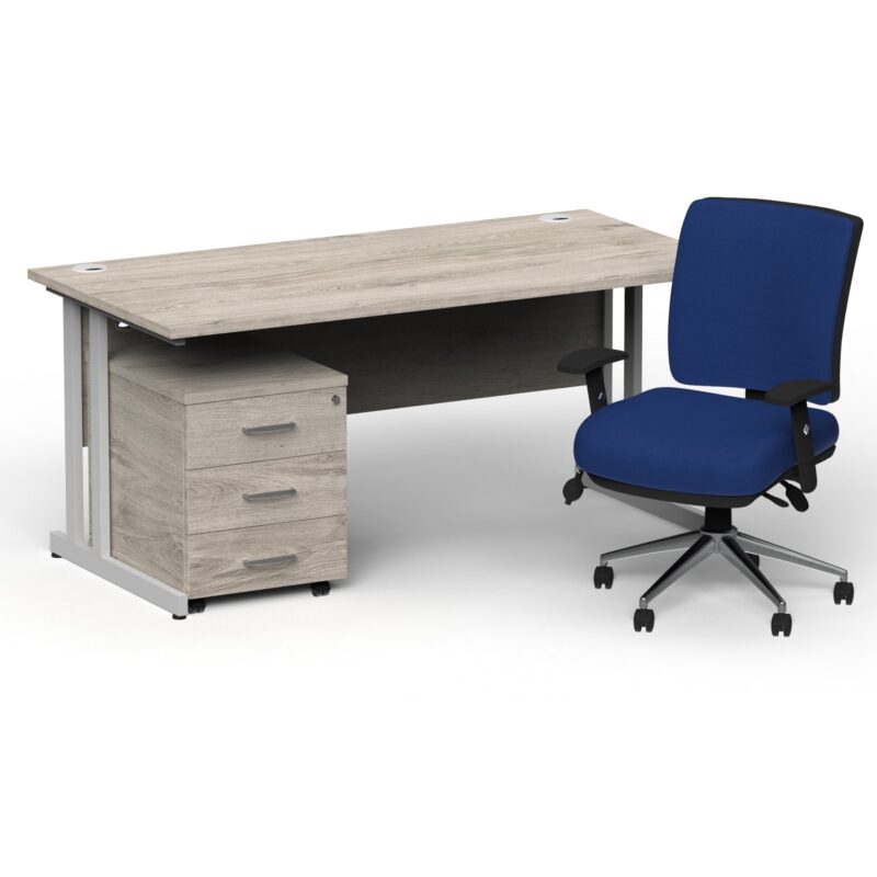 Impulse 1600mm Cantilever Straight Desk With Mobile Pedestal and Chiro Medium Back Blue Operator Chair - Image 12