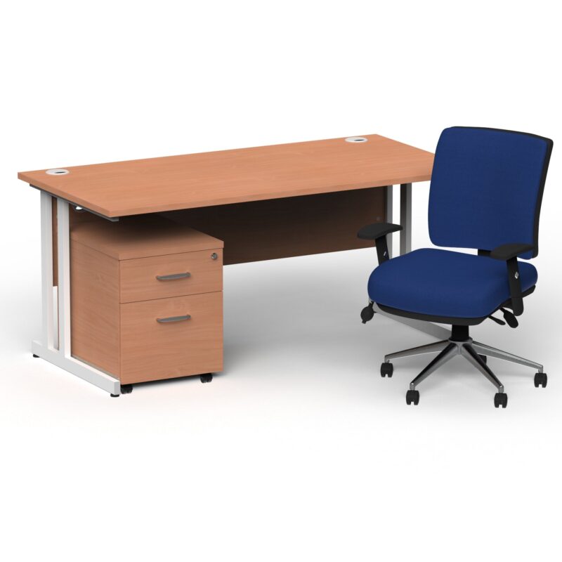 Impulse 1600mm Cantilever Straight Desk With Mobile Pedestal and Chiro Medium Back Blue Operator Chair - Image 13