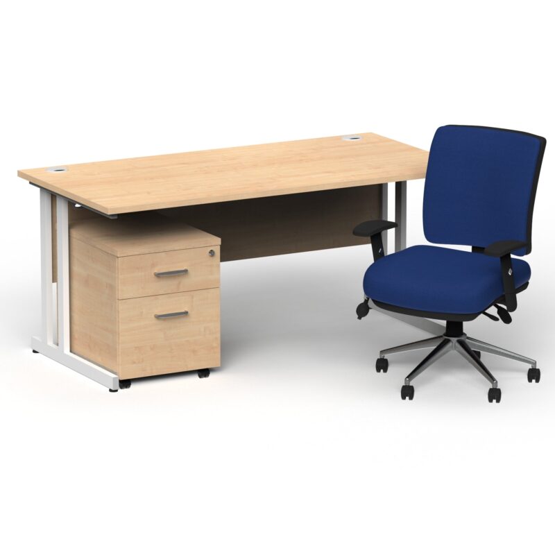 Impulse 1600mm Cantilever Straight Desk With Mobile Pedestal and Chiro Medium Back Blue Operator Chair - Image 14