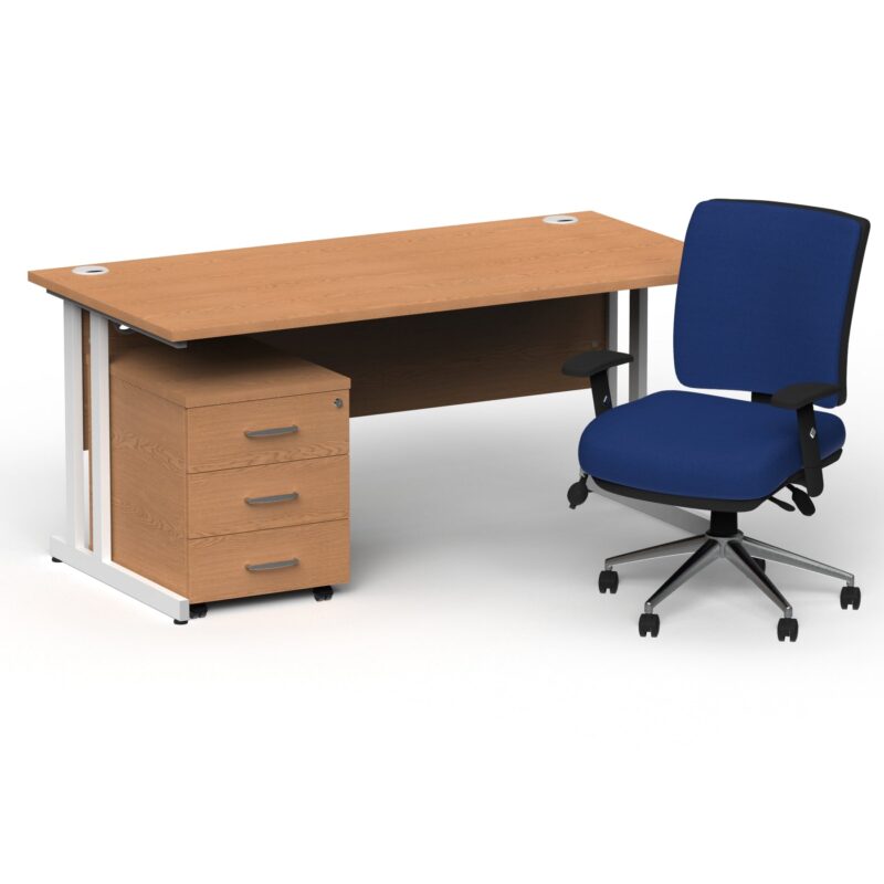 Impulse 1600mm Cantilever Straight Desk With Mobile Pedestal and Chiro Medium Back Blue Operator Chair - Image 21