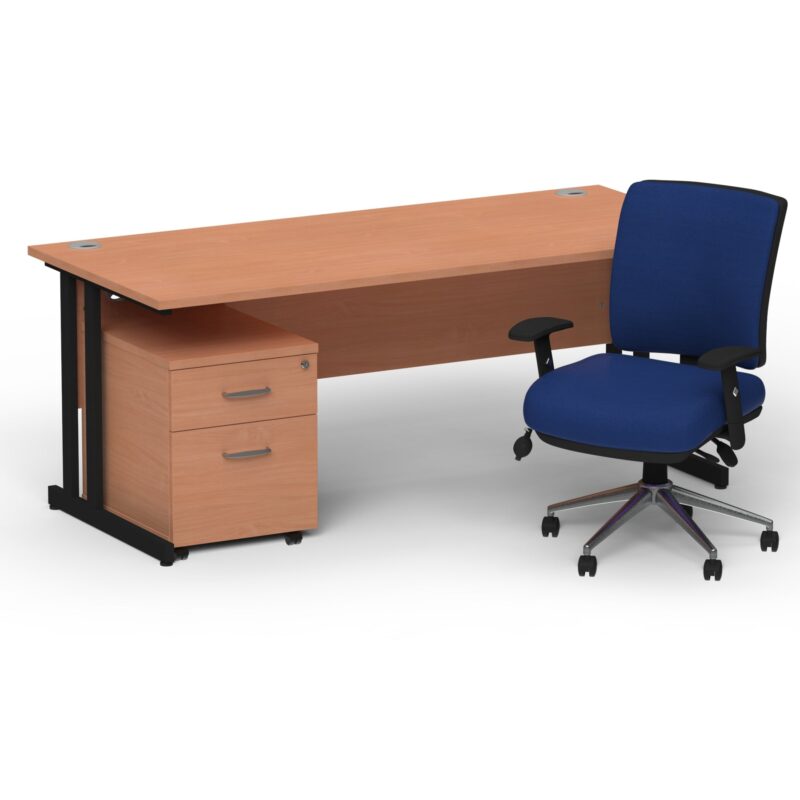Impulse 1600mm Cantilever Straight Desk With Mobile Pedestal and Chiro Medium Back Blue Operator Chair - Image 25