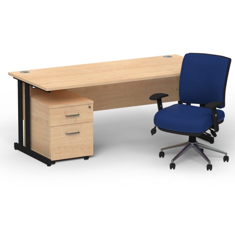 Impulse 1600mm Cantilever Straight Desk With Mobile Pedestal and Chiro Medium Back Blue Operator Chair - Image 26