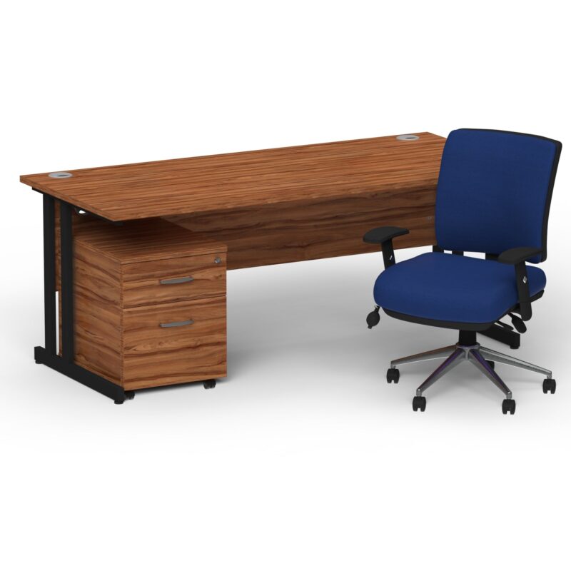 Impulse 1600mm Cantilever Straight Desk With Mobile Pedestal and Chiro Medium Back Blue Operator Chair - Image 28