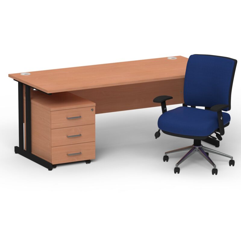 Impulse 1600mm Cantilever Straight Desk With Mobile Pedestal and Chiro Medium Back Blue Operator Chair - Image 31