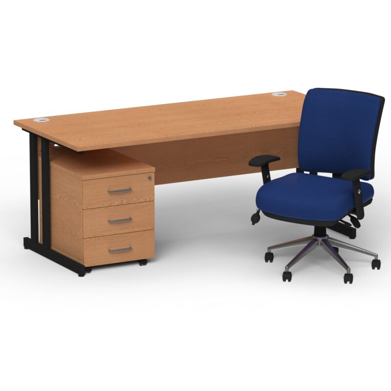 Impulse 1600mm Cantilever Straight Desk With Mobile Pedestal and Chiro Medium Back Blue Operator Chair - Image 33