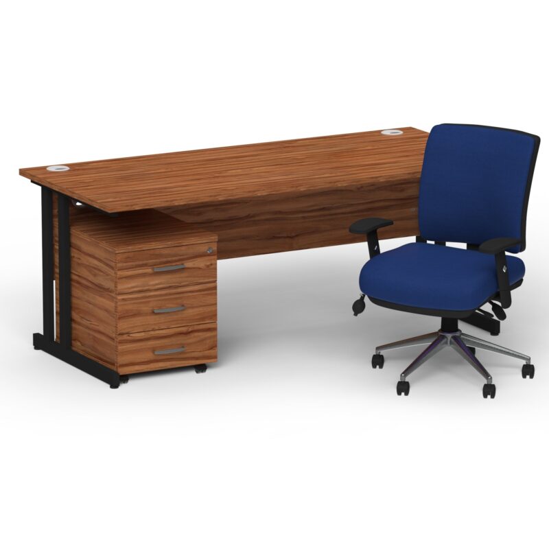 Impulse 1600mm Cantilever Straight Desk With Mobile Pedestal and Chiro Medium Back Blue Operator Chair - Image 34