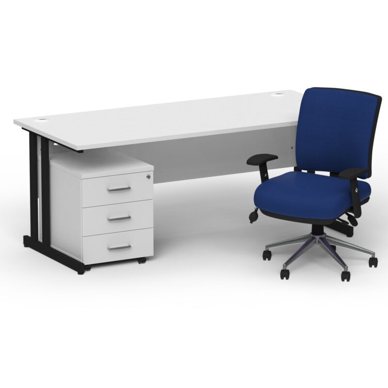 Impulse 1600mm Cantilever Straight Desk With Mobile Pedestal and Chiro Medium Back Blue Operator Chair - Image 35