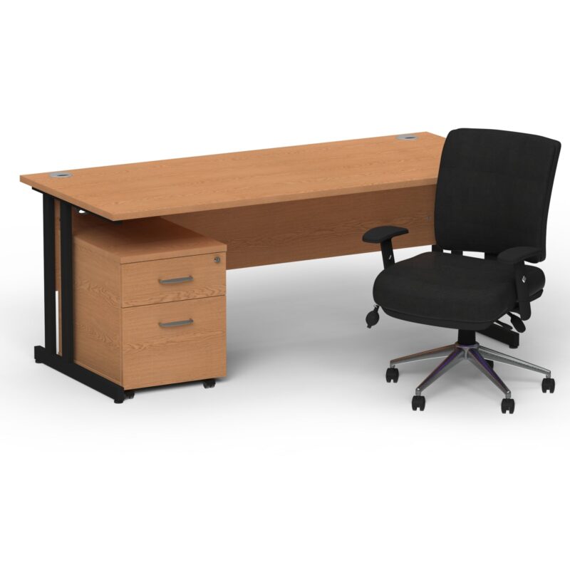 Impulse 1800mm Cantilever Straight Desk With Mobile Pedestal and Chiro Medium Back Black Operator Chair - Image 27