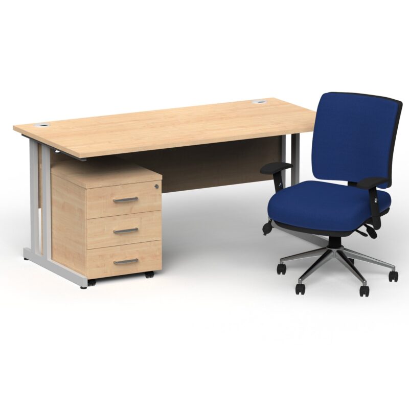 Impulse 1800mm Cantilever Straight Desk With Mobile Pedestal and Chiro Medium Back Blue Operator Chair - Image 8