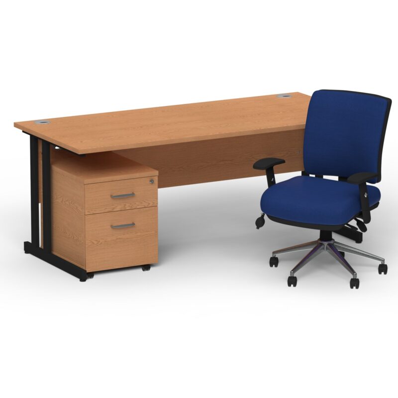 Impulse 1800mm Cantilever Straight Desk With Mobile Pedestal and Chiro Medium Back Blue Operator Chair - Image 27