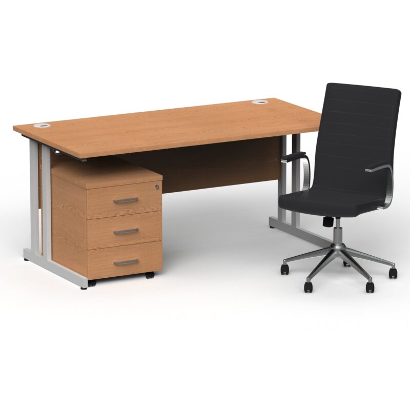 Impulse 1600mm Cantilever Straight Desk With Mobile Pedestal and Ezra Black Executive Chair - Image 9