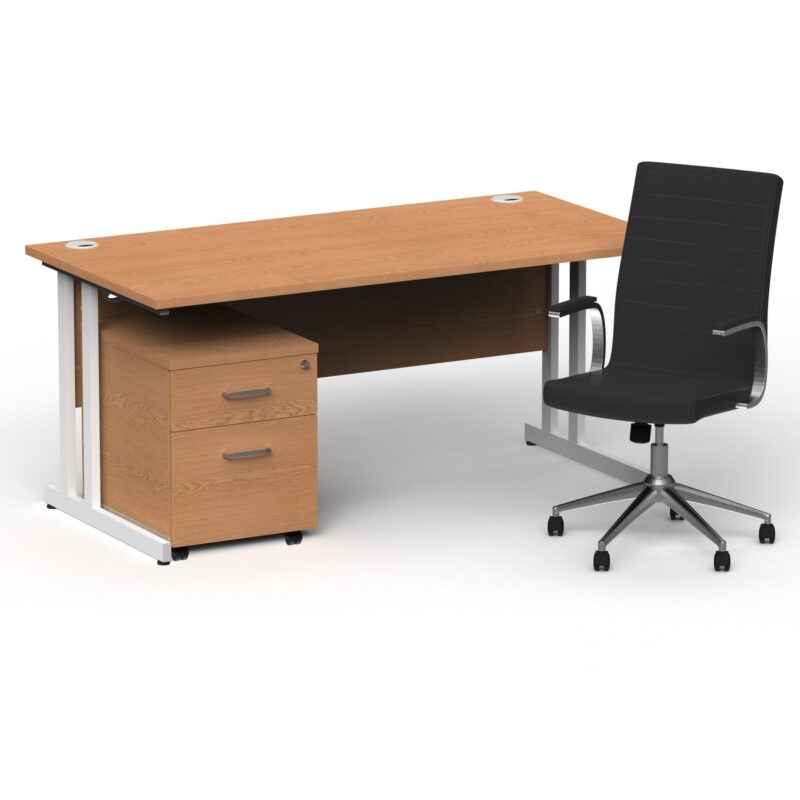Impulse 1600mm Cantilever Straight Desk With Mobile Pedestal and Ezra Black Executive Chair - Image 15