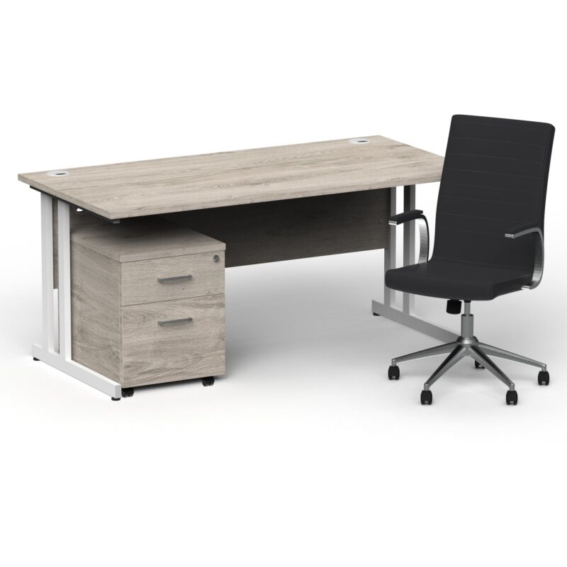 Impulse 1600mm Cantilever Straight Desk With Mobile Pedestal and Ezra Black Executive Chair - Image 18