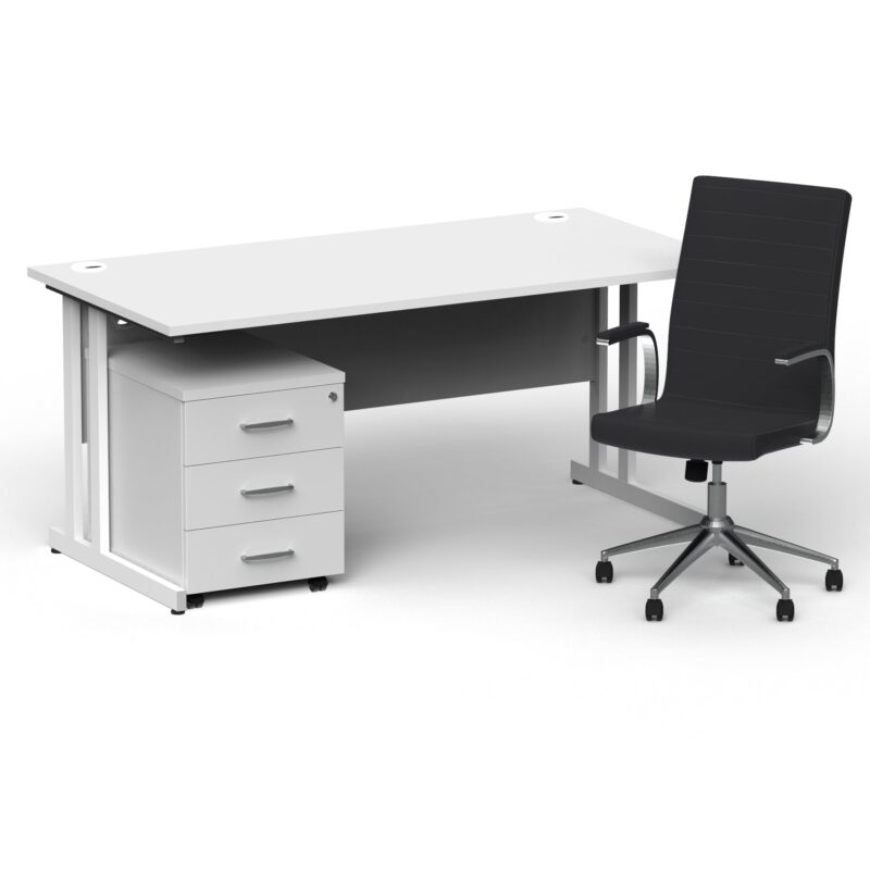 Impulse 1600mm Cantilever Straight Desk With Mobile Pedestal and Ezra Black Executive Chair - Image 23