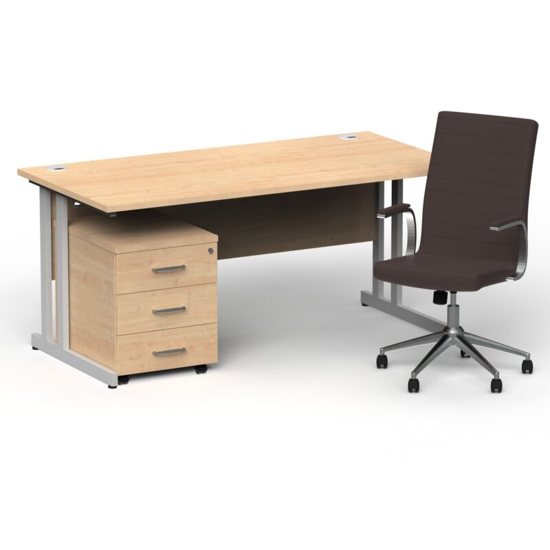 Impulse 1600mm Cantilever Straight Desk With Mobile Pedestal and Ezra Brown Executive Chair - Image 8