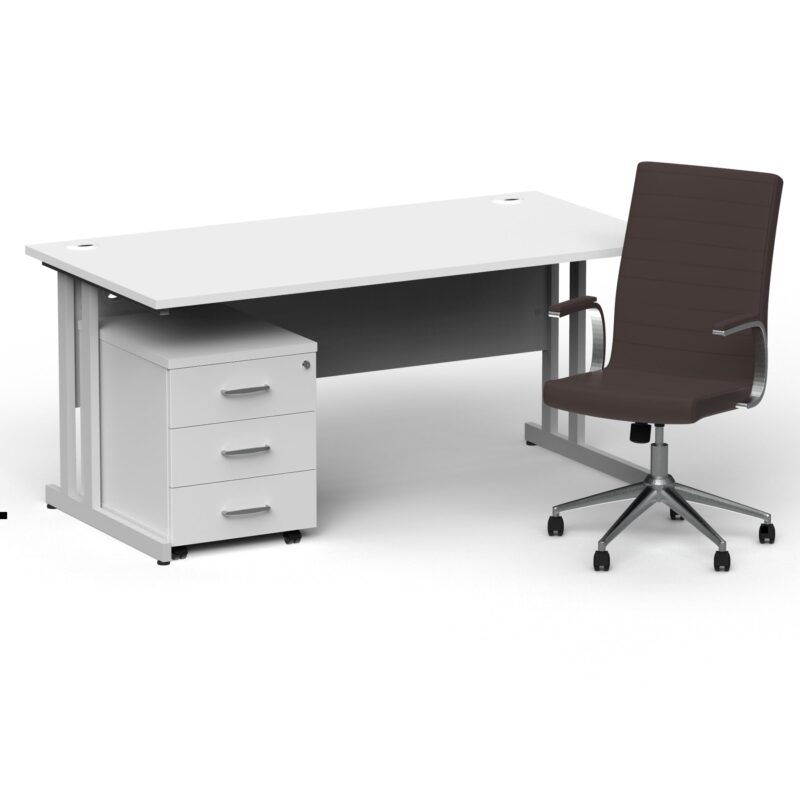 Impulse 1600mm Cantilever Straight Desk With Mobile Pedestal and Ezra Brown Executive Chair - Image 11