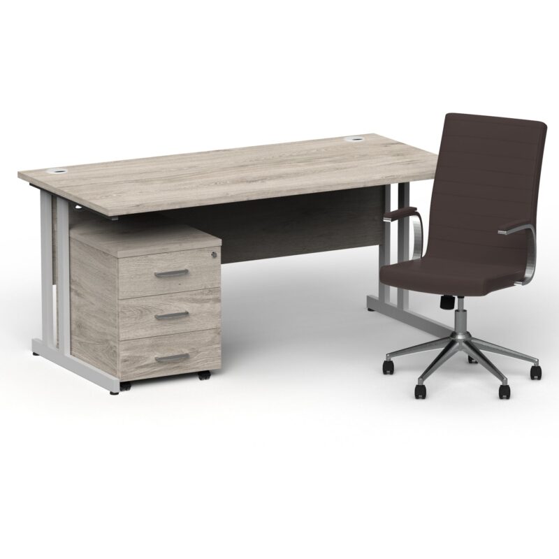 Impulse 1600mm Cantilever Straight Desk With Mobile Pedestal and Ezra Brown Executive Chair - Image 12
