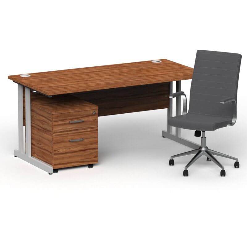 Impulse 1600mm Cantilever Straight Desk With Mobile Pedestal and Ezra Grey Executive Chair - Image 4