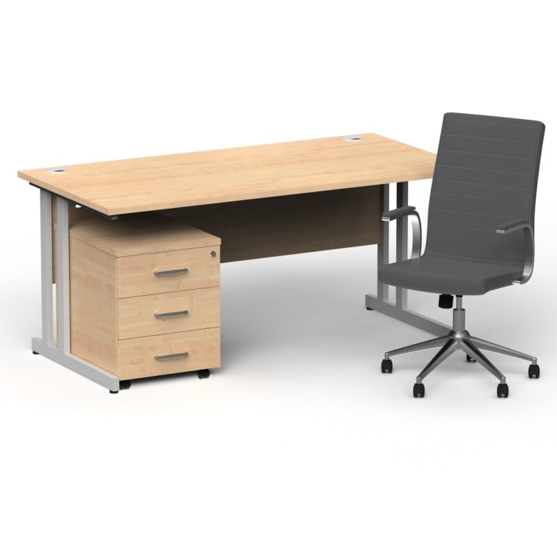 Impulse 1600mm Cantilever Straight Desk With Mobile Pedestal and Ezra Grey Executive Chair - Image 8