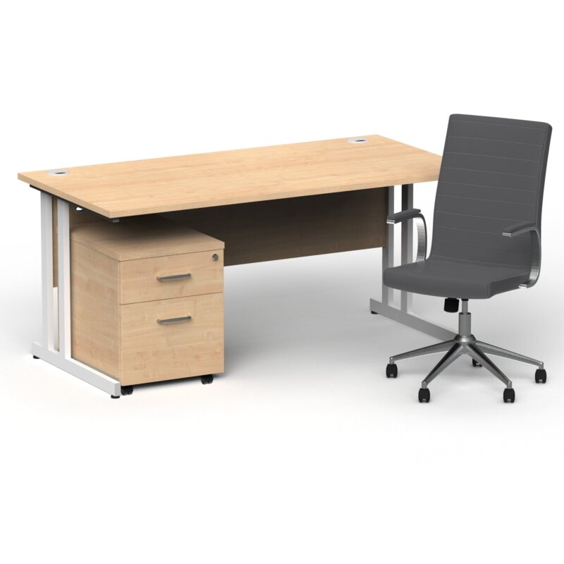 Impulse 1600mm Cantilever Straight Desk With Mobile Pedestal and Ezra Grey Executive Chair - Image 14