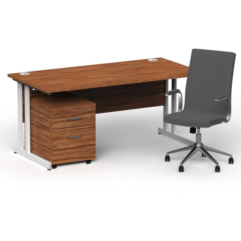 Impulse 1600mm Cantilever Straight Desk With Mobile Pedestal and Ezra Grey Executive Chair - Image 16